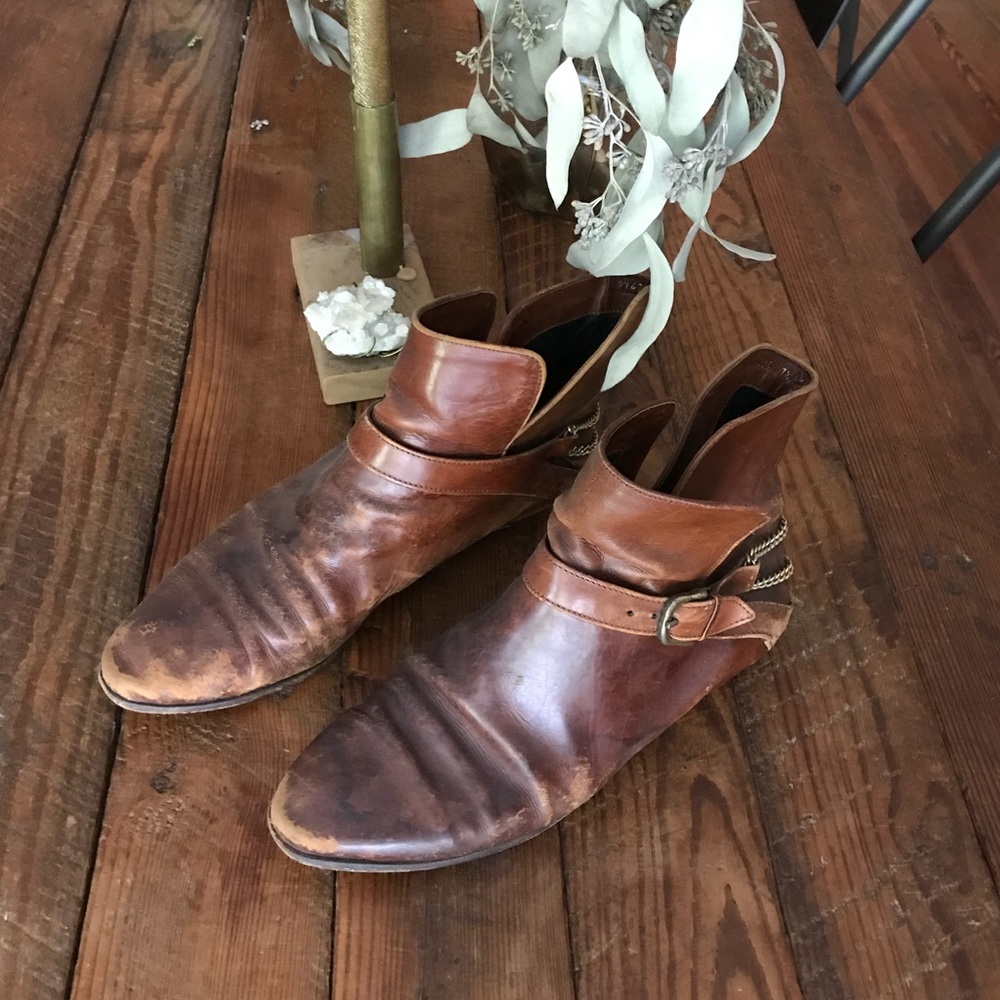Vintage, Italian, Camel Brown Gold Chain Booties